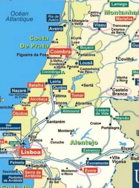 Mapa de Lisboa, da região Centro e do Alentejo